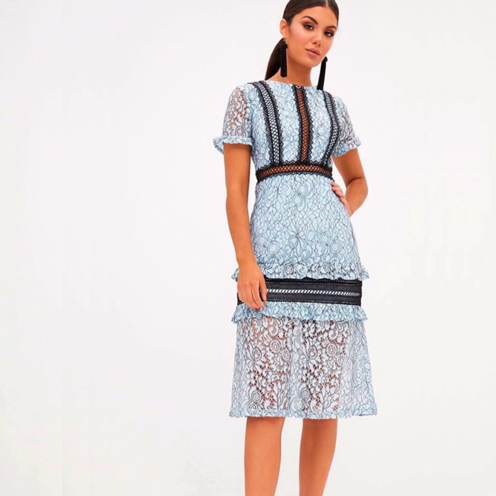PrettyLittleThing Light Blue Lace Midi Dress XS like new asos